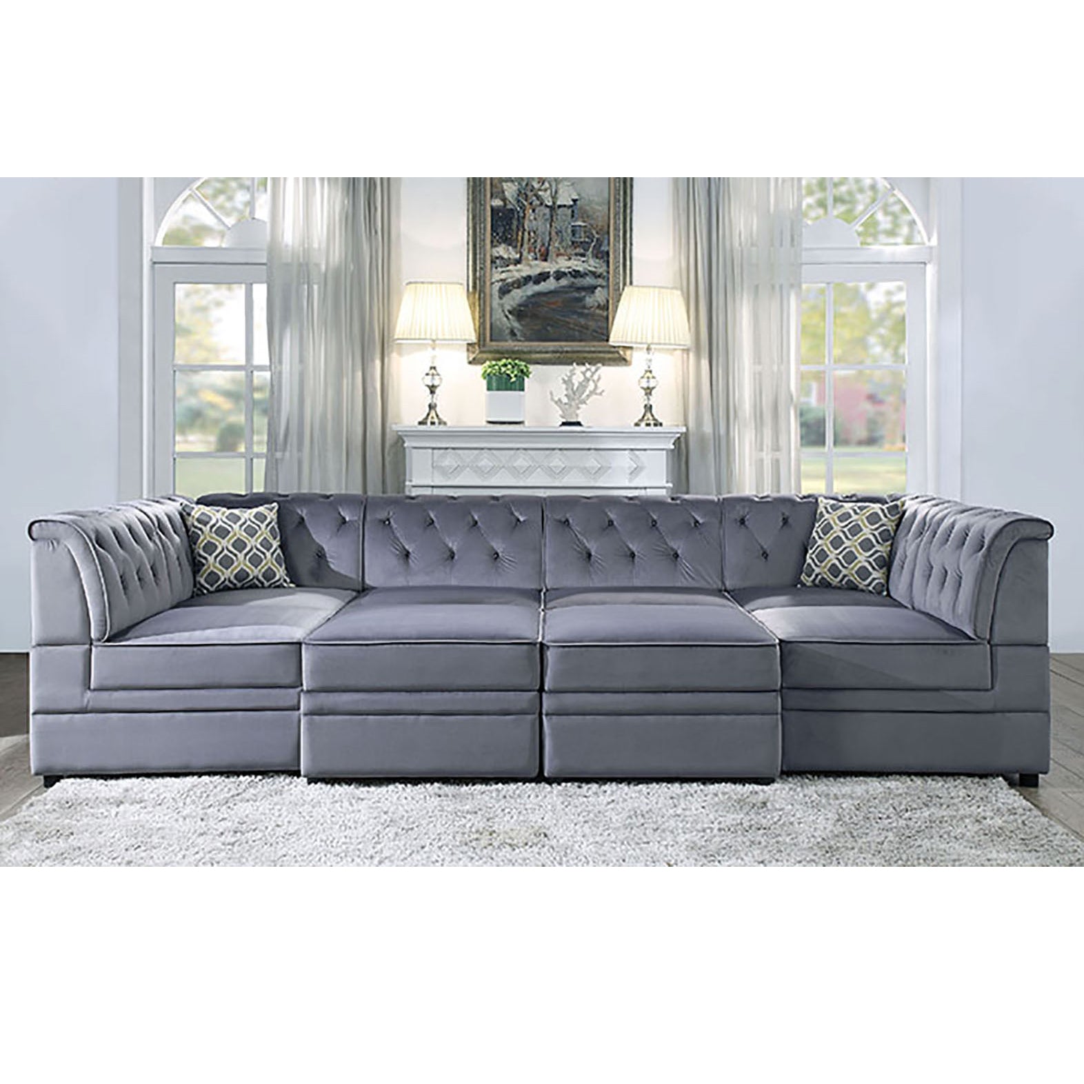 Grey Modular Armless Chair Grey Primary Living Space Luxury Pine Velvet