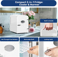 9 Cans Compact Mini Fridge, Warmer And Cooler Portable Refrigerator With Observation, Freon Free & Eco Friendly, 6L With Window, White White Polypropylene