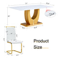 Table And Chair Set, Modern Minimalism And Luxurious White Rectangular Pattern Dining Table. Soft And Comfortable Dining Chairs For Dining Rooms, Living Rooms, Terraces And Kitchens. White Seats 6 Mdf Glass