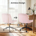 Criss Cross Chair With Wheels, Armless Legged Office Desk Chair, Comfy Swivel Rolling Vanity Chair, Ergonomic Fabric Modern Wide Seat Adjustable Home Office Chair Pink Pink Metal