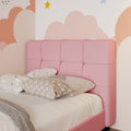 Twin Size Upholstered Platform Bed With Guardrail, Pink Box Spring Not Required Twin Pink Wood Faux Leather Upholstered