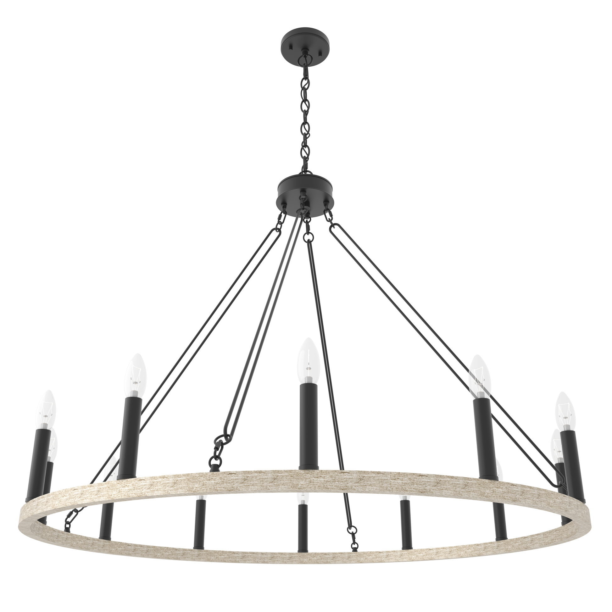 12 Light Candle Style Steel Dimmable Wagon Wheel Chandelier Ul Certified Black,Oak Ceiling Lights Steel Metal