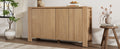 Retro 4 Door Sideboard With Distressed Finish And Adjustable Shelves For Dining Room, Kitchen, And Living Room Natural Natural Mdf,Rubber Wood