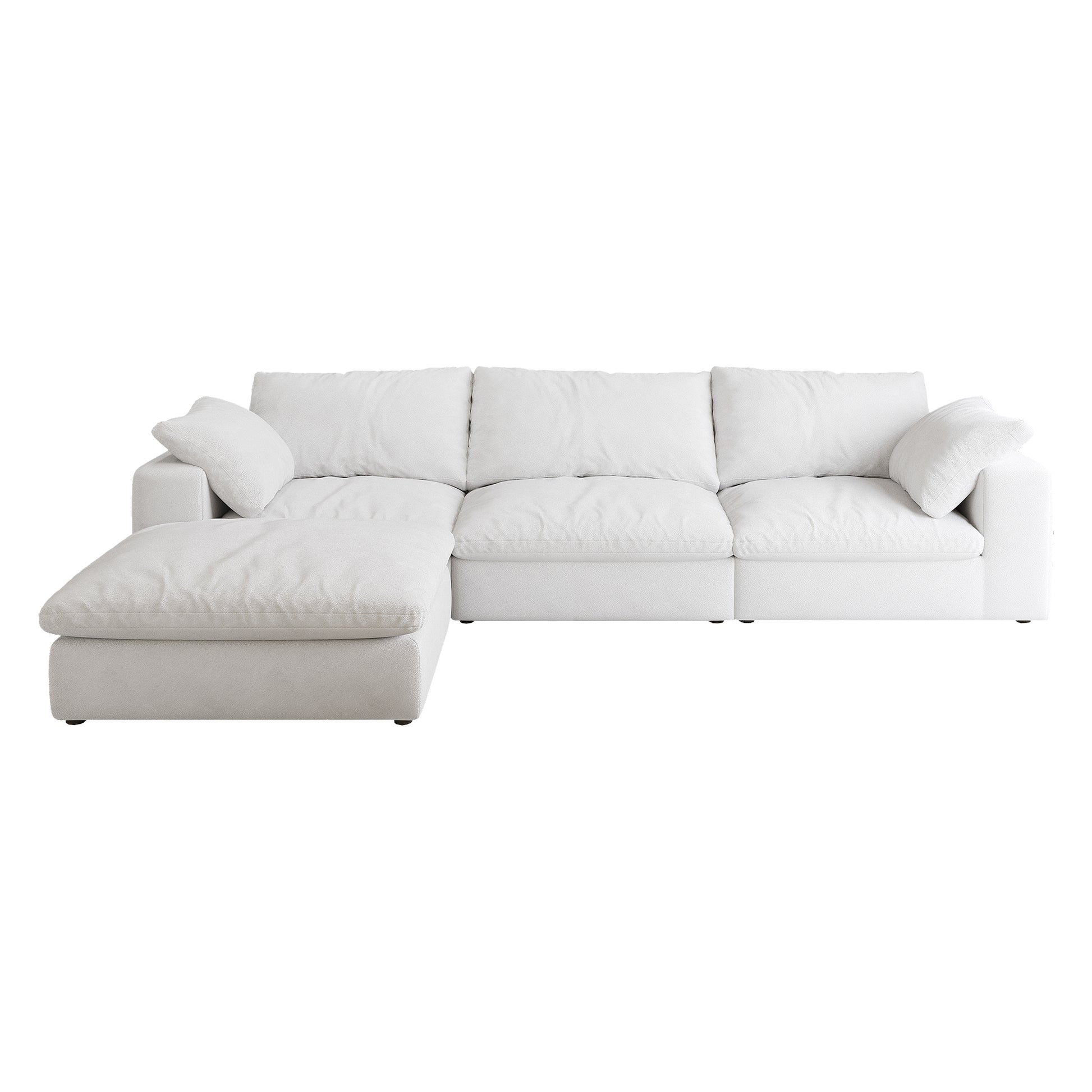Cloud Modular Sectional Sofa With Storage Ottoman 120Inch Down Filled Comfort L Shaped Sofa Couch For Living Room 3Seater 1 Ottoman White Wood Primary Living Space Soft Cushion Back Pillow Top Arms Foam Fabric 4 Seat