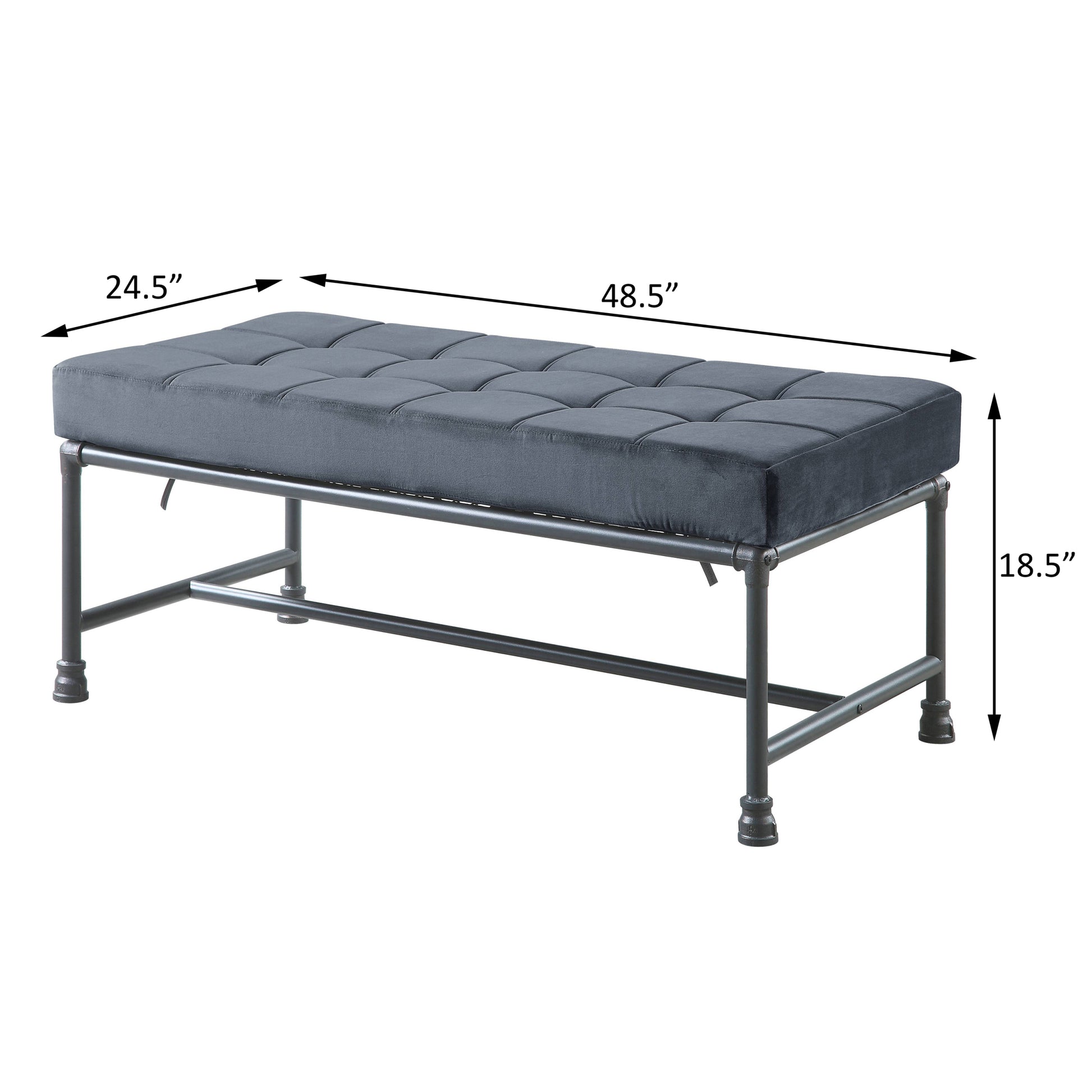 Grey And Sandy Grey Tufted Bench Grey Bedroom Grey Industrial Fabric Metal