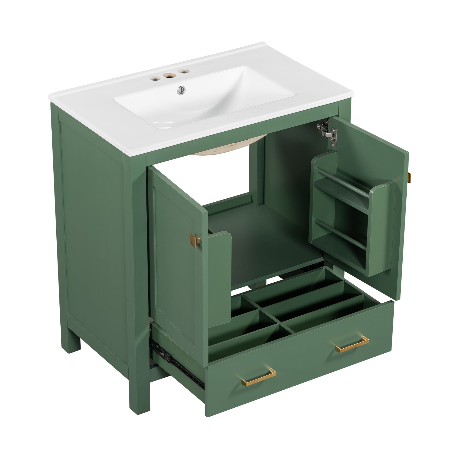 60" Green Bathroom Vanity Set With Double Vanities Separate , Double Ceramic Sinks, Storage Shelf, And Divided Drawers Mirror Not Included Modern Bathroom Solution For Spacious Bathrooms Green