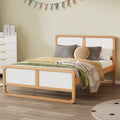 Modern Style Queen Size Solid Wood Platform Bed For Kids, Teens, Adults, No Need Box Spring, Walnut And White Box Spring Not Required Queen White Walnut Wood Bedroom Modern Pine Bed Frame Wood