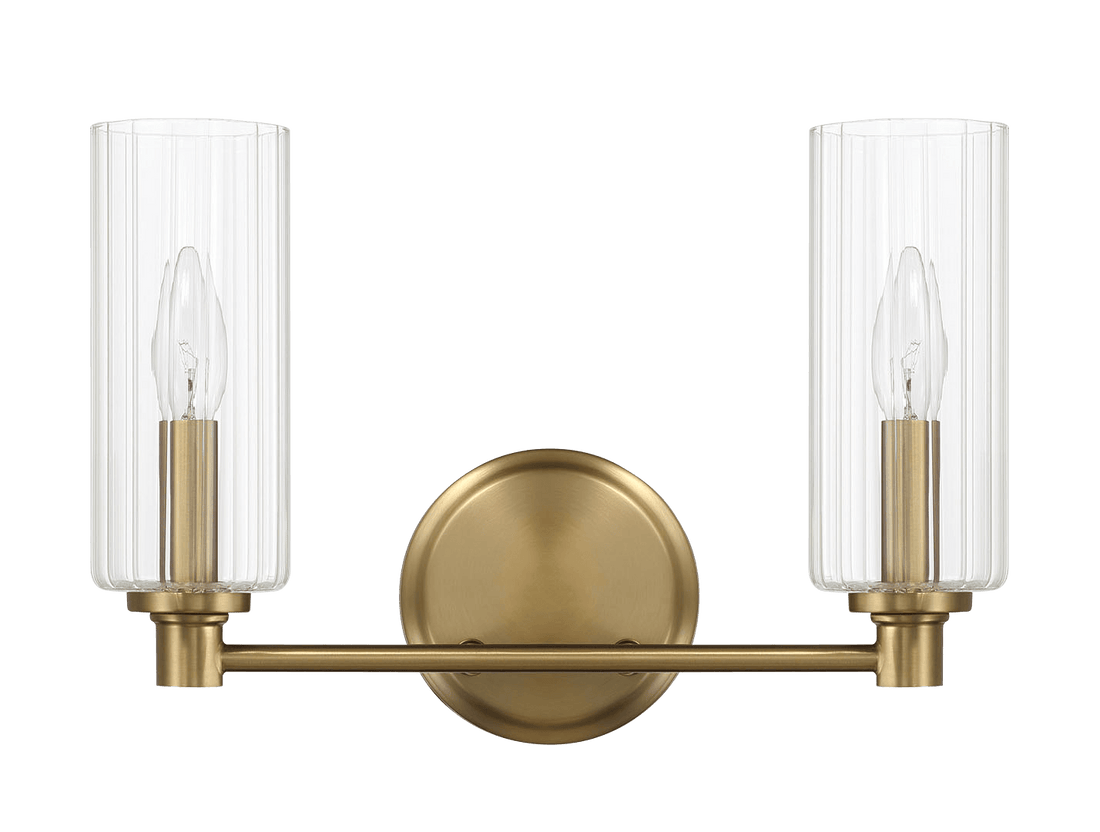 Regal Double Light Vanity With Clear Ribbed Glass Satin Brass Clear,Gold Glass,Metal