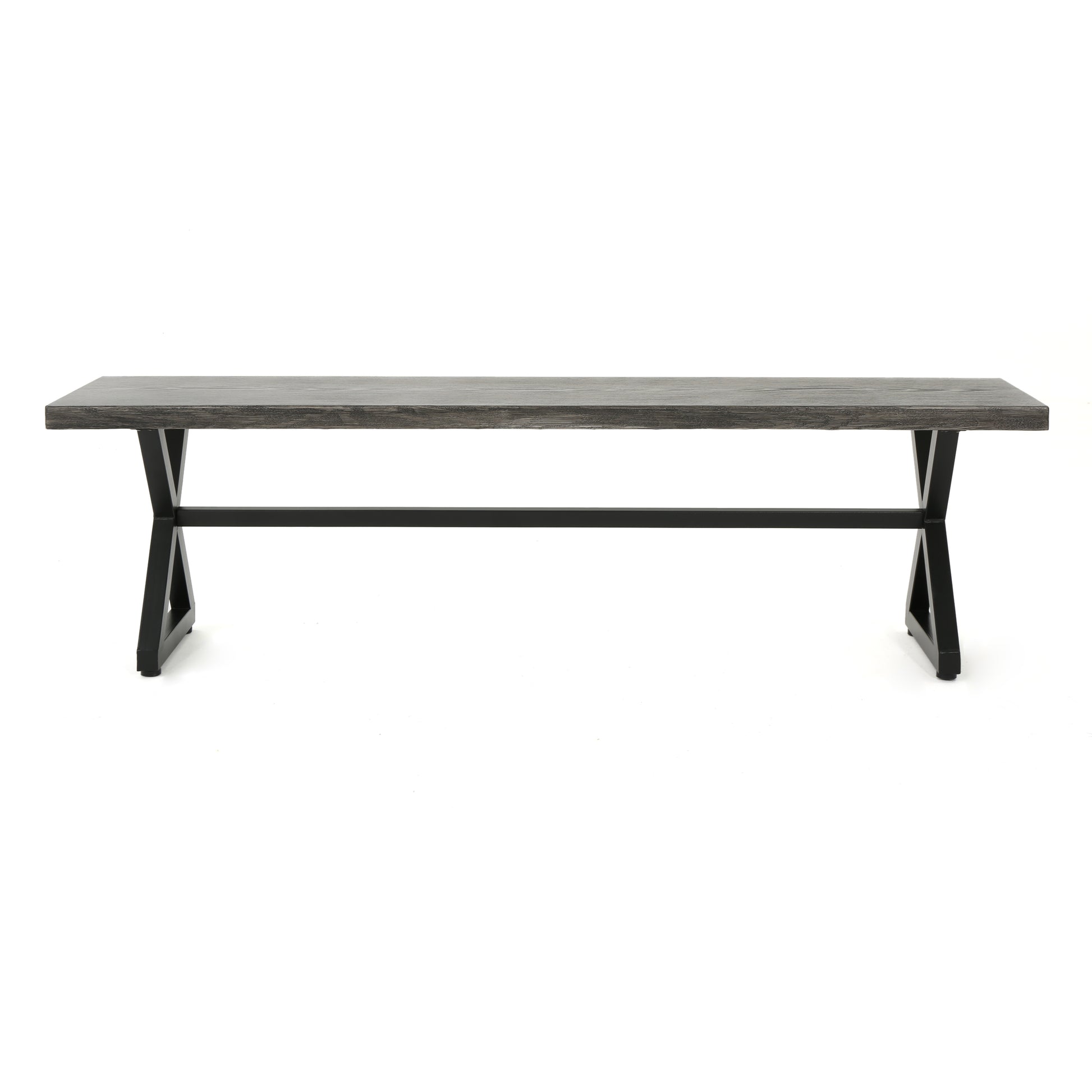 Outdoor Aluminum Dining Bench With Steel Frame, Grey Black Grey Black Aluminium