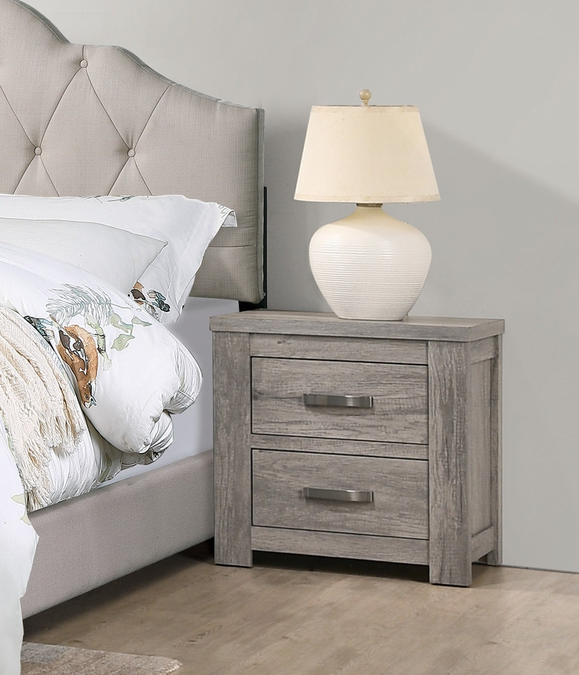 Bedroom Furniture Rustic Light Grey Simple 1Pc Nightstand 2 Drawers Bed Side Table Solidwood Light Grey 2 Drawers Bedroom Bedside Cabinet Modern,Transitional Pine Drawers Particle Board Mdf,Solid