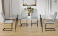 1 Table And 4 Chairs Set.Rectangular Table With Transparent Tempered Glass Tabletop And Black Metal Legs.Paired With 4 Chairs With Pu Leather Cushioned Seats And Black Metal Legs.Dt 1544 C 001 Transparent Glass Metal