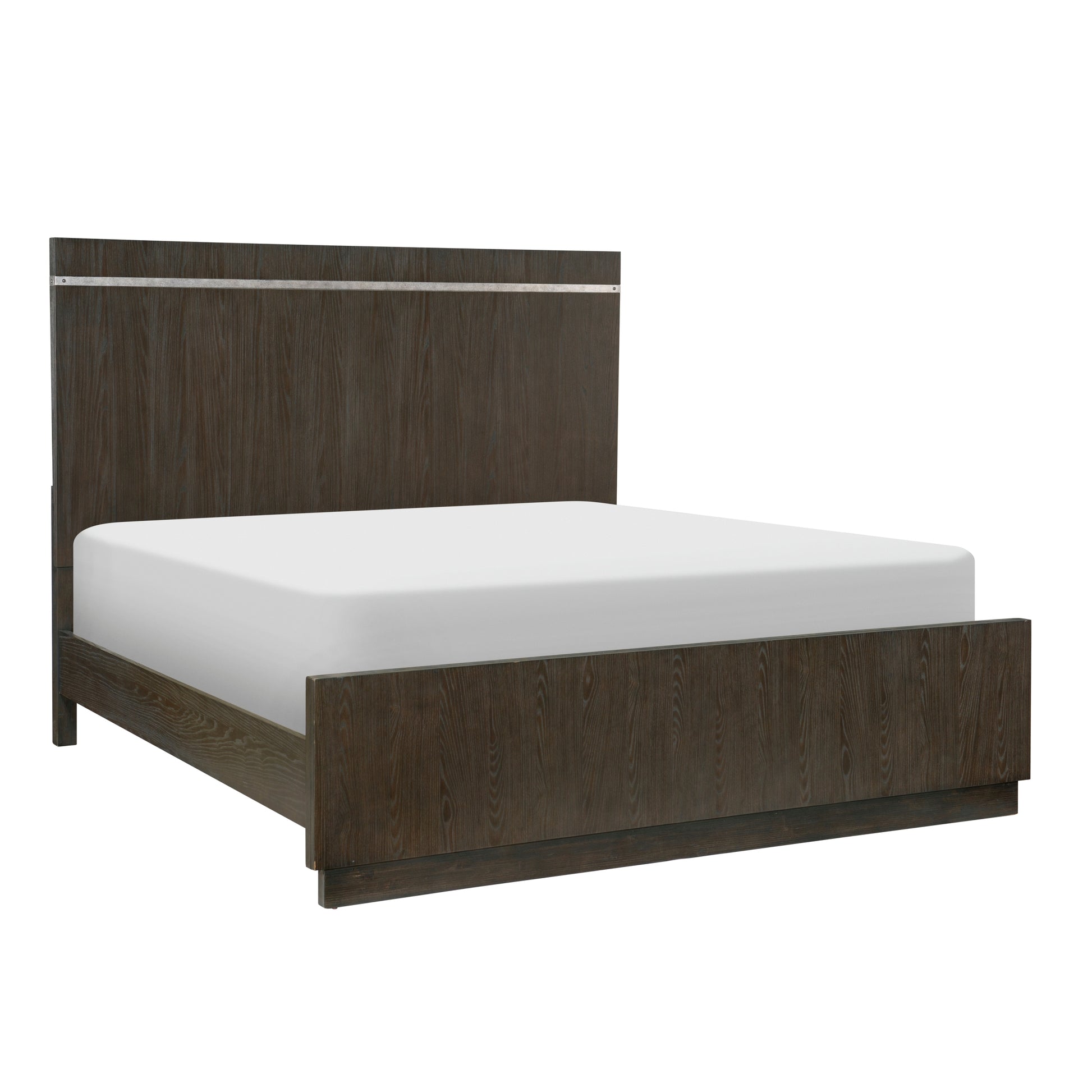 Dark Brown Finish Queen Bed 1Pc Panel Headboard With Silver Finish Metal Strip Modern Transitional Bedroom Furniture Box Spring Required Queen Dark Brown Wood Bedroom Modern,Transitional Panel Engineered Wood,Wood