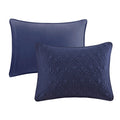 3 Piece Split Corner Pleated Quilted Bedspread Navy King Navy Polyester