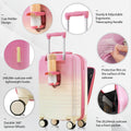 Luggage Set Of 3, 20, 24, 28Inch With Usb Port, 20, 24Inch With Front Opening Design Airline Certified Carry On Luggage With Cup Holder, Abs Pc Hard Shell Luggage With Spinner Wheels, Pink Pink Abs