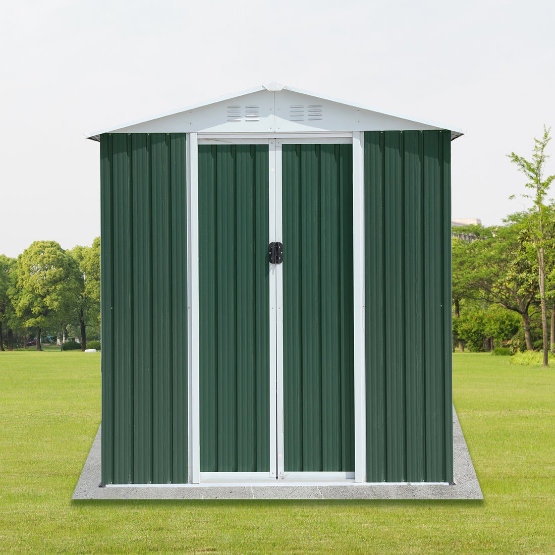 6Ftx4Ft Apex Roof Green Outdoor Tool Storage House Garden Shed With Aluminum Alloy Frame And Sliding Door Green Garden & Outdoor Metal