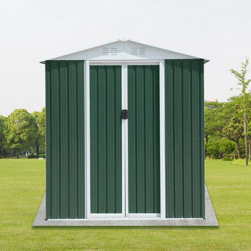 6Ftx4Ft Apex Roof Green Outdoor Tool Storage House Garden Shed With Aluminum Alloy Frame And Sliding Door Green Garden & Outdoor Metal