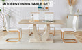 Table And Chair Set. Modern Minimalist Luxury Mdf Rectangular Dining Table With Textured Stickers On The Table And 4 Pu Synthetic Leather High Back Upholstered Side Chairs. White Seats 4 Mdf