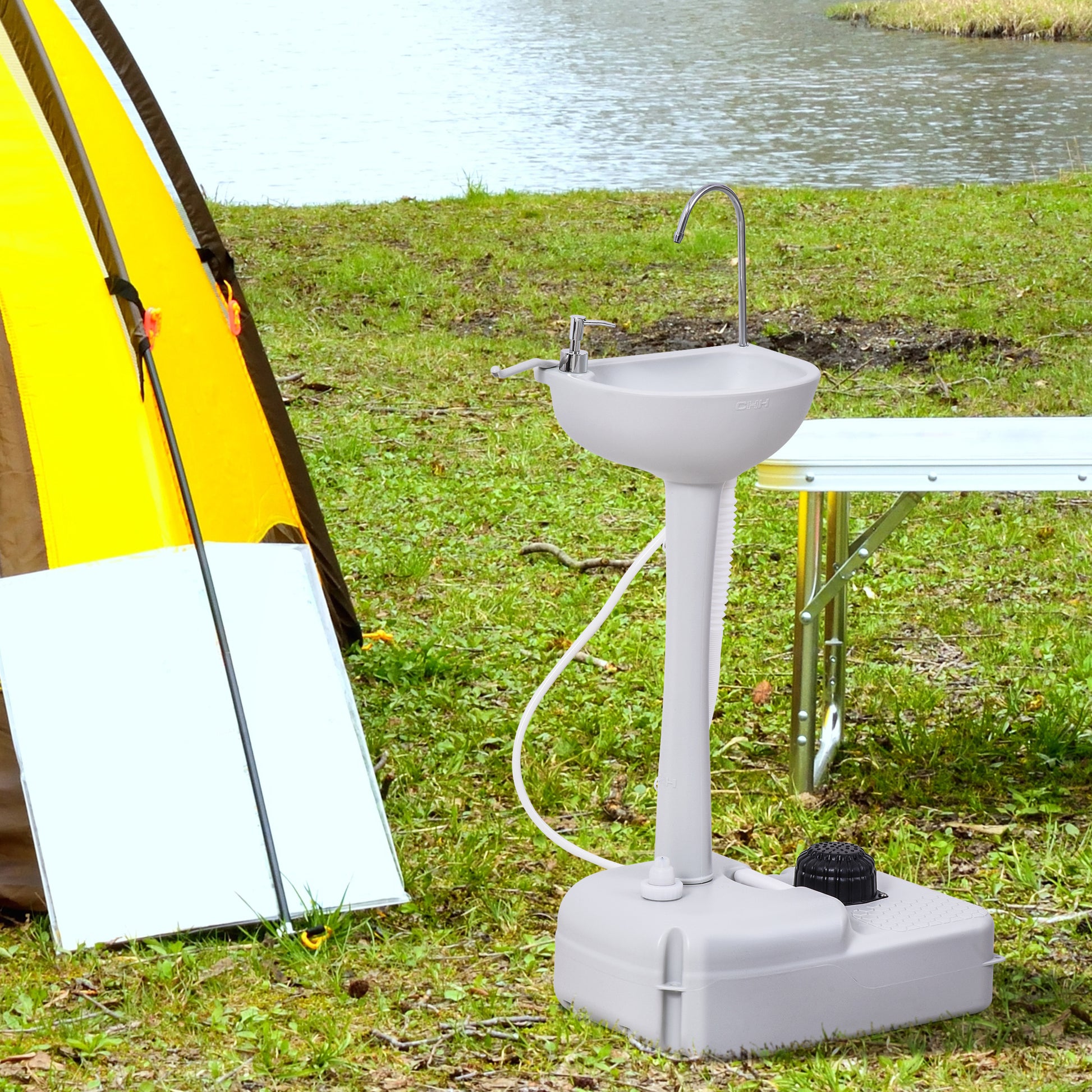 Kleankin Portable Camping Sink, Handwashing Station Basin With 4.5 Gallon Tank, Rolling Wheels & Soap Dispenser For Rv, Outdoor Events, Gatherings, Hdpe, White Antique White Plastic