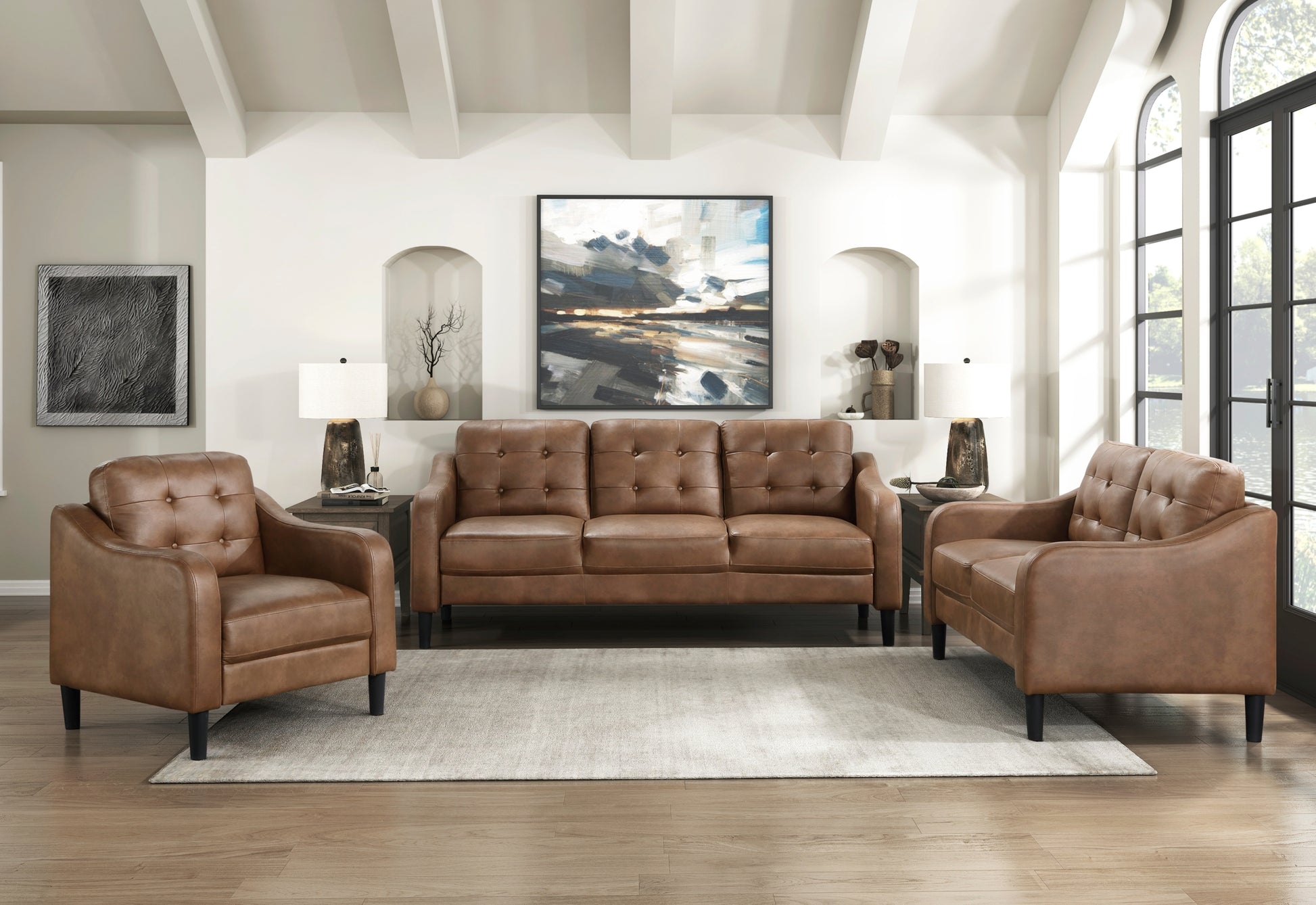Brown Polished Microfiber Upholstered 1Pc Sofa Button Tufted Contoured Arms Solid Wood Frame Couch Casual Living Room Furniture Brown Microfiber Wood Primary Living Space Traditional,Transitional Solid Wood 3 Seat