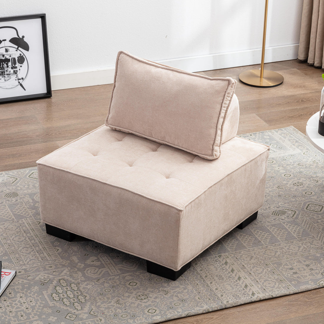 Coolmore Modern Upholstered Chair Leisure Sofa Lazy Sofa Plastic Legs And Pillow Removable Armless Accent Chair For Living Room,Bedroom,Office Beige Linen Beige Foam Linen