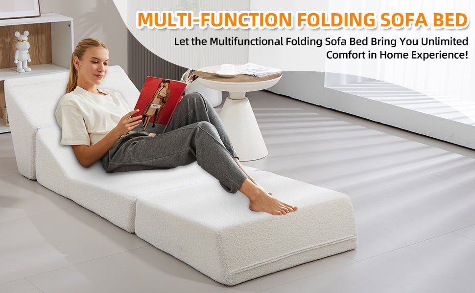 Folding Sofa Bed Couch Unfold For Comfortable Nap Modular Play Couch For Living Room The Office Room Playroom White Color White Primary Living Space Memory Foam And Polyurethane Foam Polyester Blend