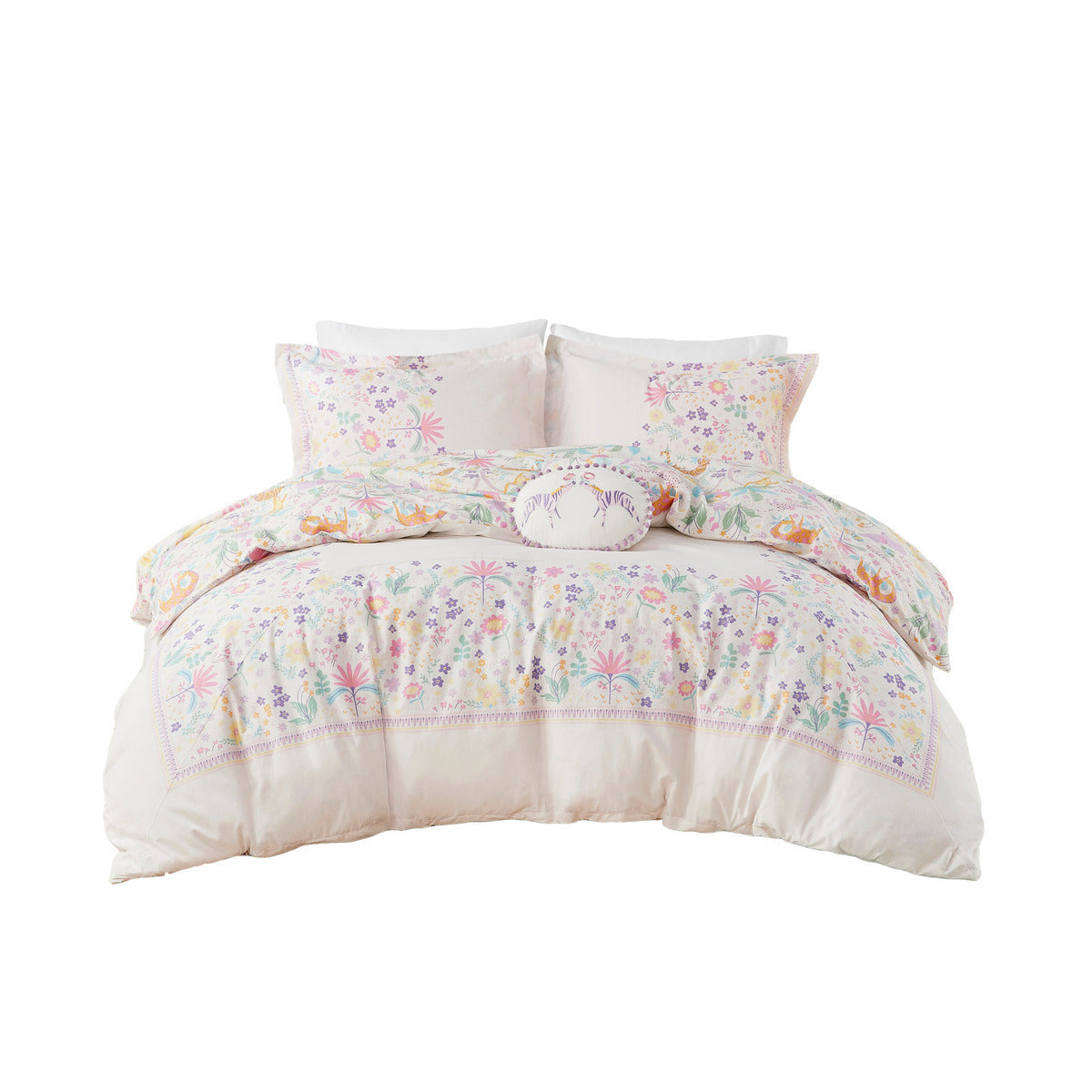 Floral Reversible Cotton Duvet Cover Set With Throw Pillow Queen Multicolor Cotton