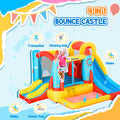 Outsunny Kids Inflatable Water Slide, 4 In 1 Bounce House Jumping Castle With 2 Slides, Climbing Wall, Trampoline, & Water Pool Area, Air Blower Colorful Oxford Fabric