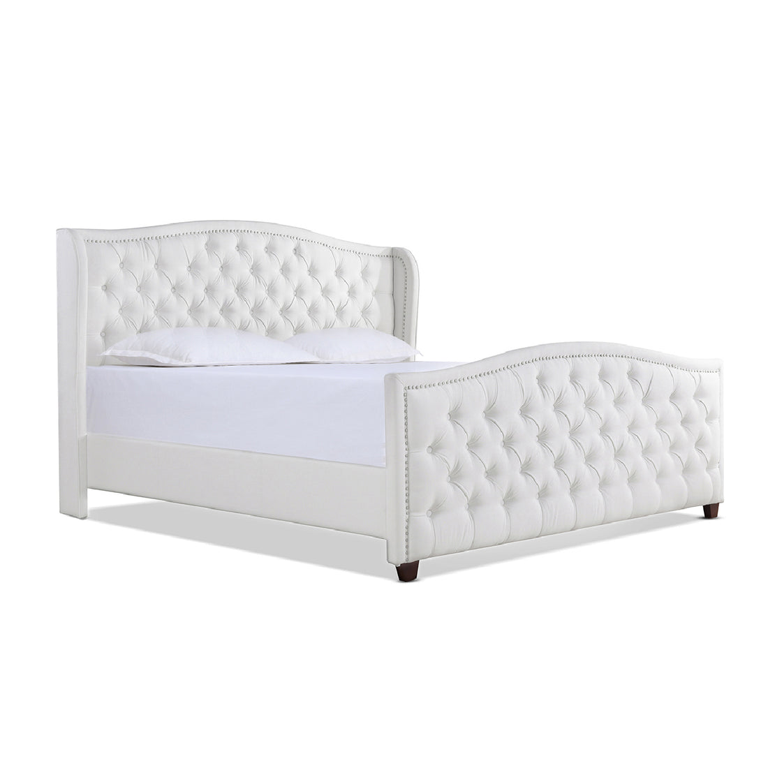 Marcella Upholstered Shelter Headboard Bed Set, King, Bright White Polyester Box Spring Required King White Wood Foam Polyester Polyester