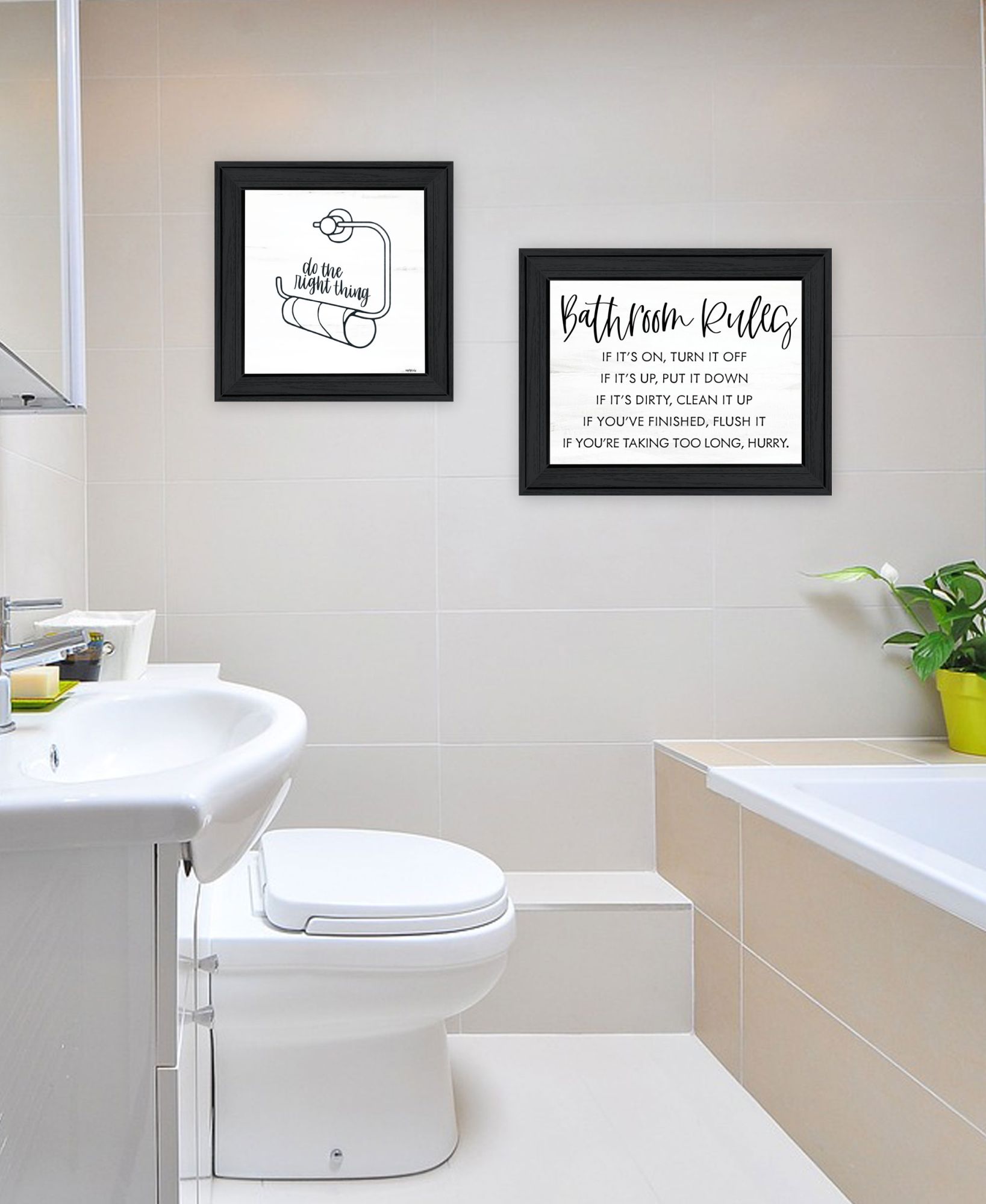 "Bathroom Rules" Framed Wall Art For Bathroom, Wall Art Print For Home Decor, Bathroom Wall Art By Imperfect Dust Multicolor Wood Paper