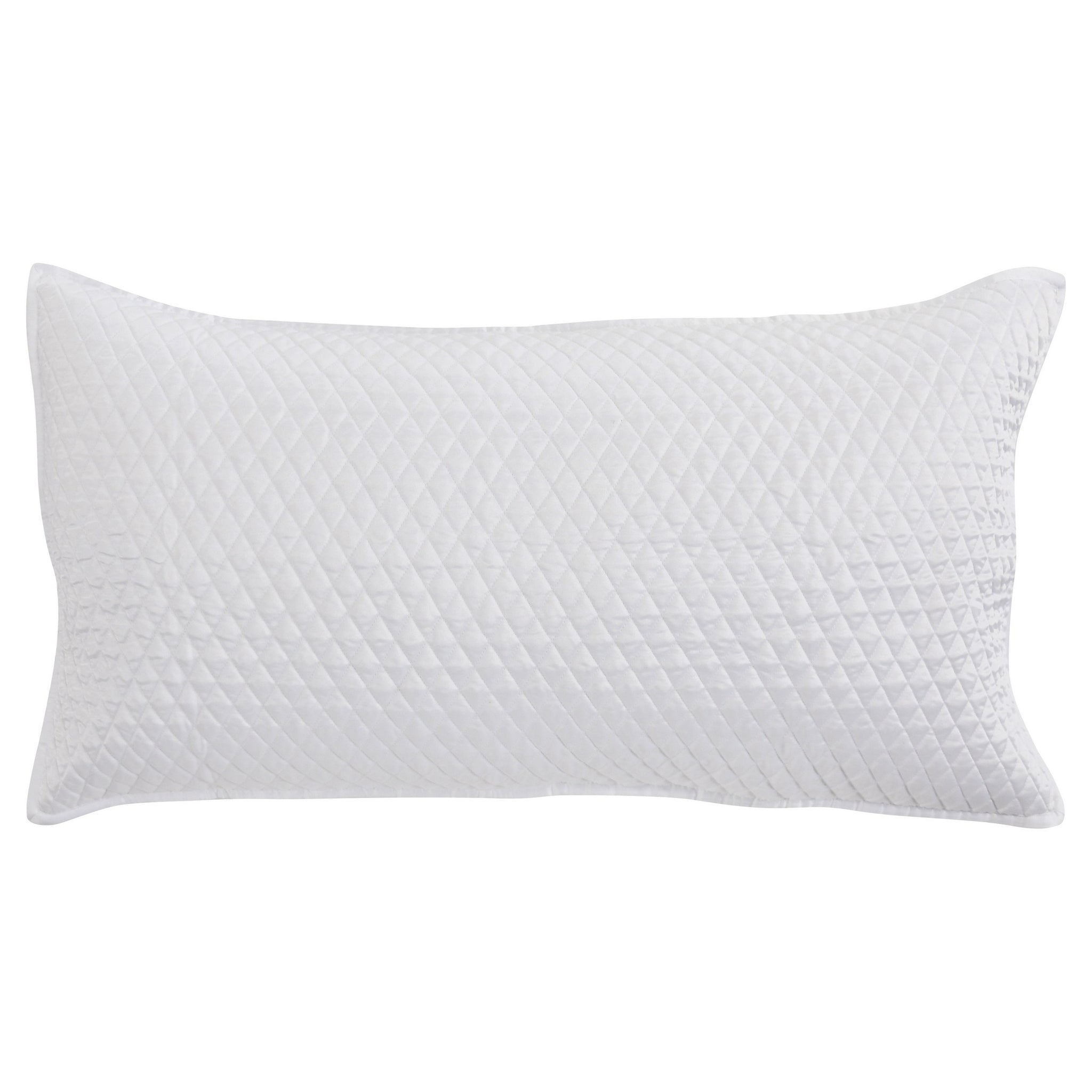 Kahn Hand Quilted Lumbar King Size Pillow Sham, Self Binding, Matte White White Fabric