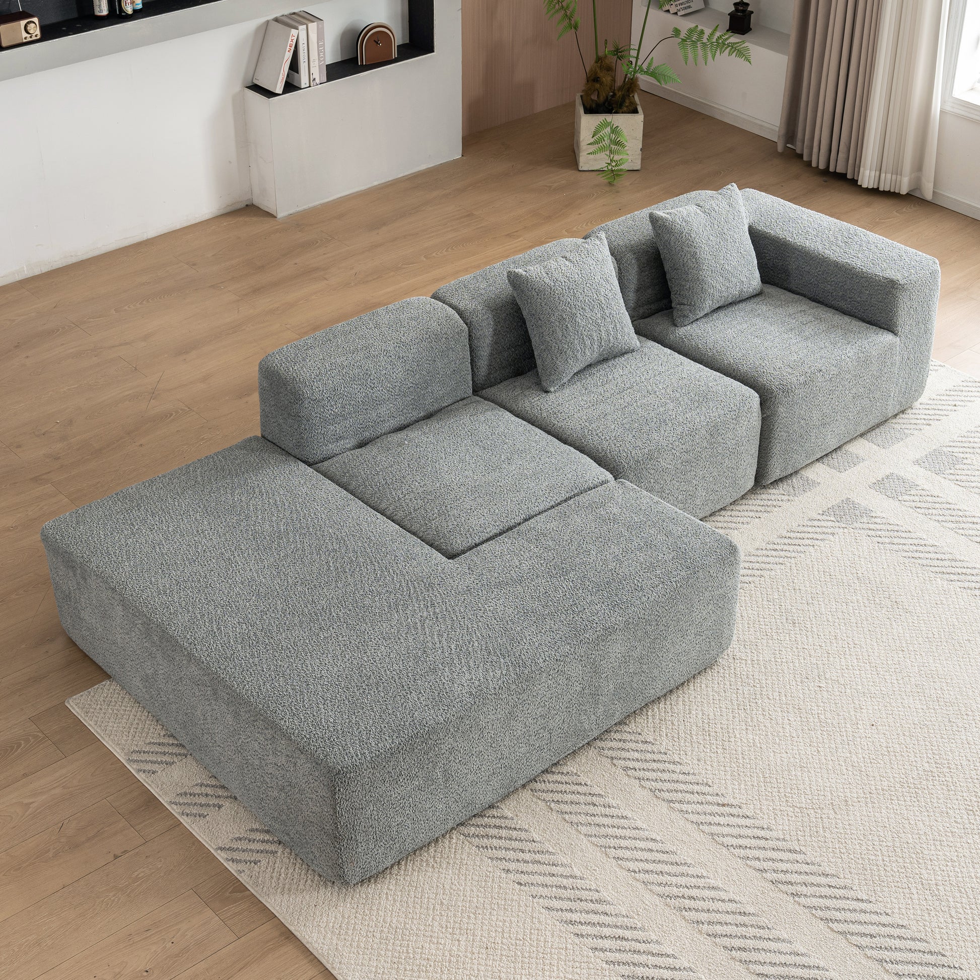 116.5" Sectional Sofa Full Compressed Sofa Couch Free Combined Sofa For Living Room, Grey Grey Foam Polyester 4 Seat