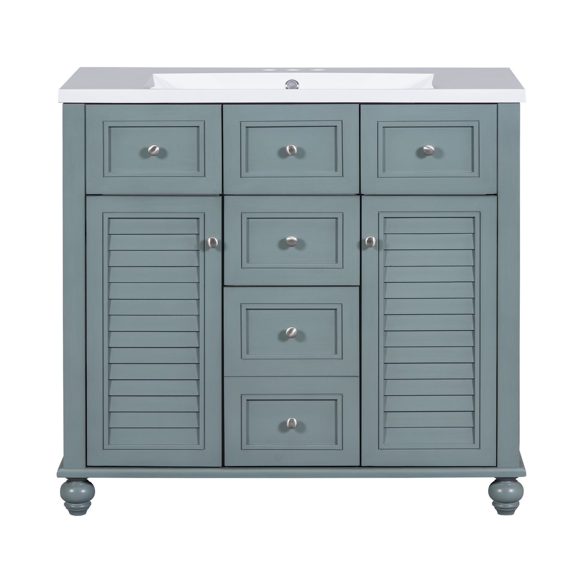 36" Bathroom Vanity Cabinet With Sink Combo Set, Undermount Resin Sink, Free Standing Vanity Set With 2 Drawers& Soft Closing Doors, Solid Wood Frame Bathroom Cabinet, Blue 2 Blue 2 Bathroom Freestanding French Country Solid Wood Mdf Resin Painted