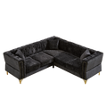 81.5 Inch Chenille Corner Sofal Shaped Sectional Couch, 5 Seater Corner Sofas With 3 Cushions For Living Room, Bedroom, Apartment, Office Black Foam Chenille 5 Seat