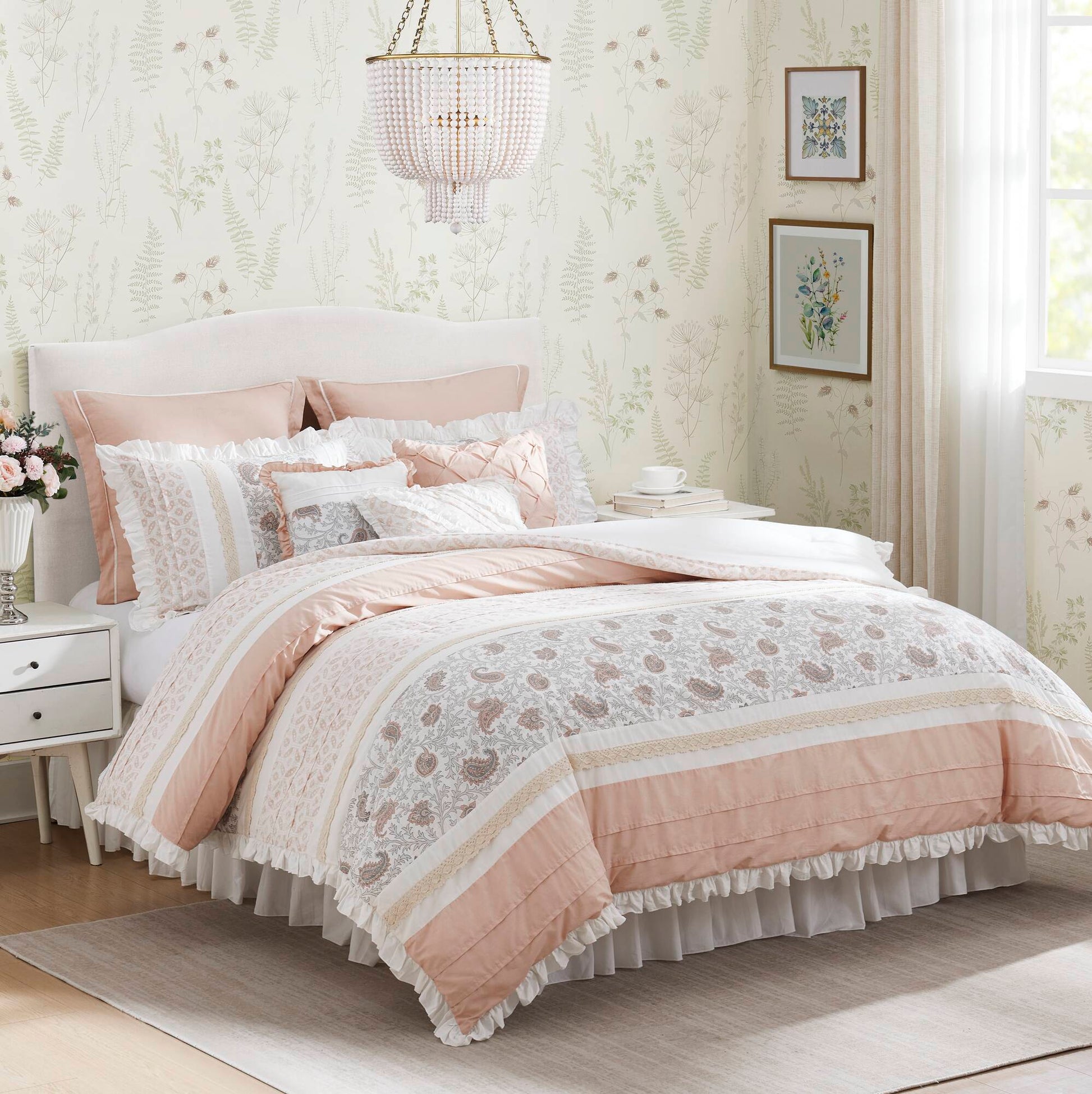 9 Piece Cotton Percale Comforter Set Blush Queen Queen Blush Polyester
