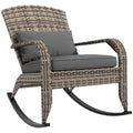 Outsunny Outdoor Wicker Adirondack Rocking Chair, Patio Rattan Rocker Chair With High Back, Seat Cushion, And Pillow For Garden, Porch, Balcony, Gray Gray Rattan