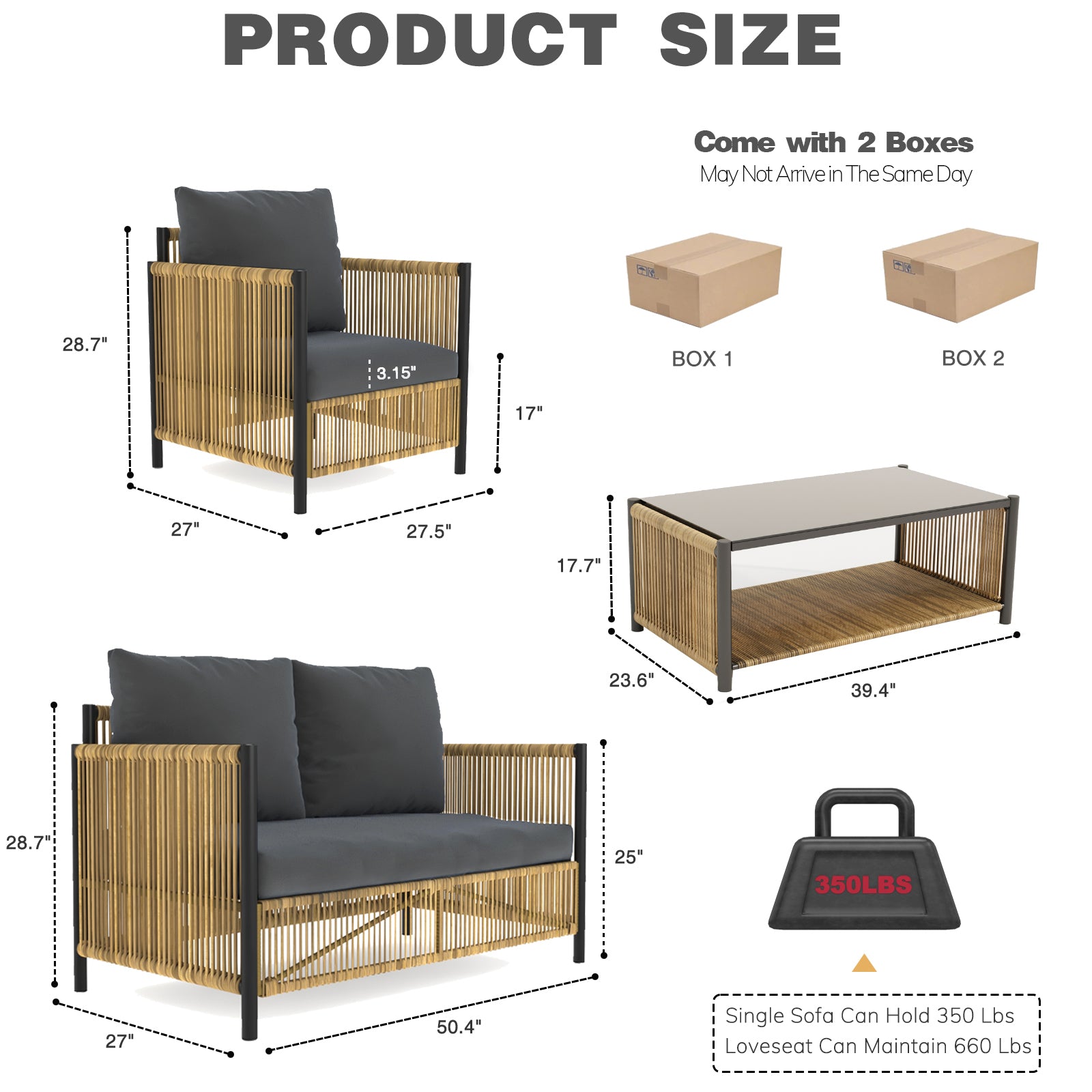 Comming Patio 4 Pieces Brown Pe Wicker Sofa Set With Grey Cushion Yes Complete Patio Set Black Brown Seats 4 Garden & Outdoor Modern Sofa Seating Groups Foam Steel