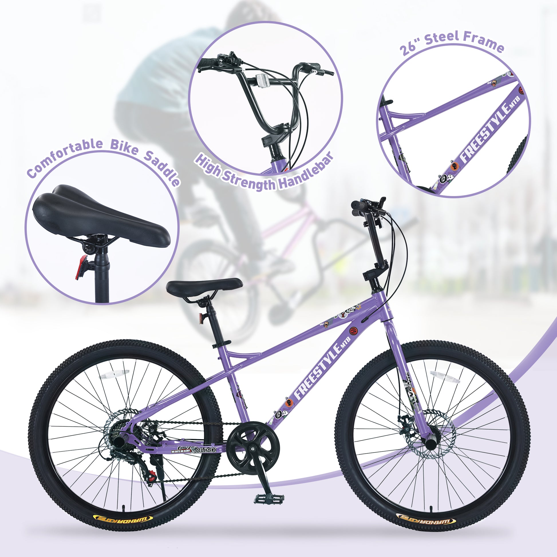 Freestyle Kids Bike Double Disc Brakes 26 Inch Children'S Bicycle For Boys Girls Age 12 Years Cycling Purple Garden & Outdoor Carbon Steel