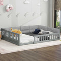 Wood Full Size Upholstered Platform Bed With Guardrail And Pillow, Gray Box Spring Not Required Full Gray Wood Bed Frame Solid Wood Mdf