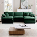 Oversized Modular Cushioned Sofa With Conversible Ottoman, 3 Seater Sofa With 2 Footstools, U Shape Sofa Ingreen Corduroy Fabric Green Corduroy 3 Seat