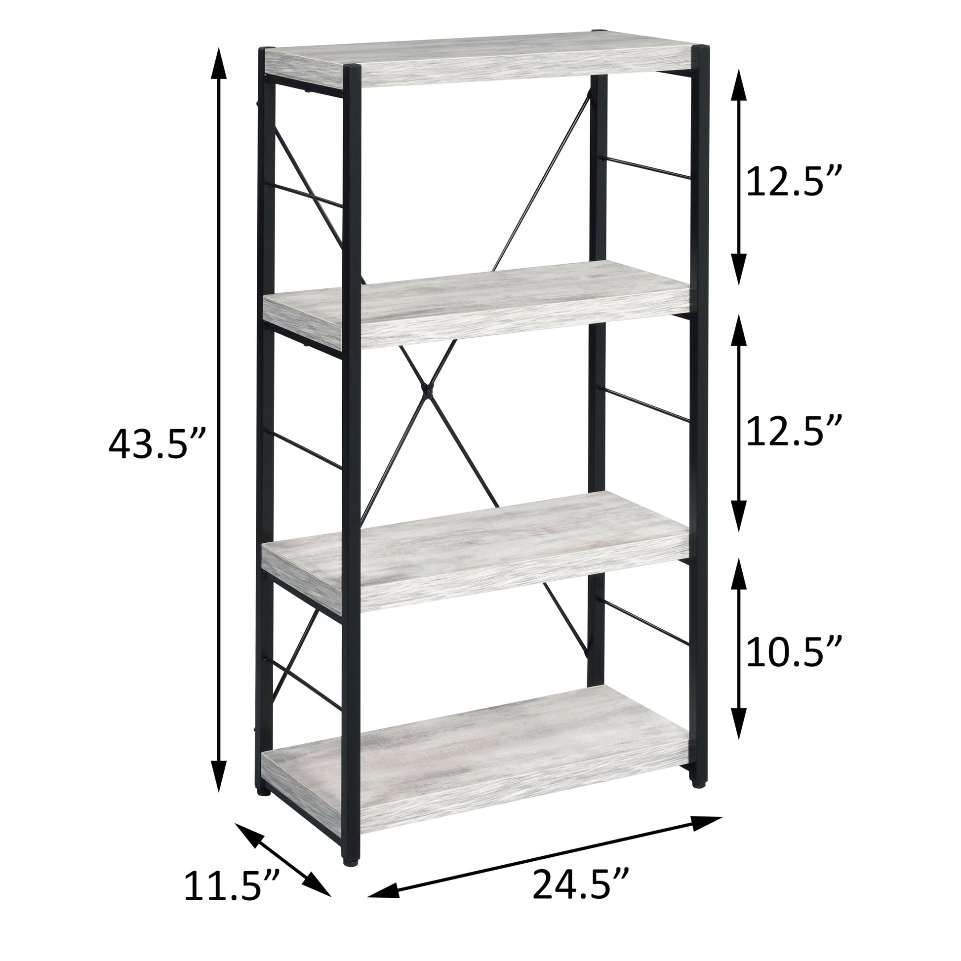 Antique White And Black 3 Shelf Bookcase 4 Black Grey Horizontal Primary Living Space Contemporary Adjustable Shelves Wood Metal