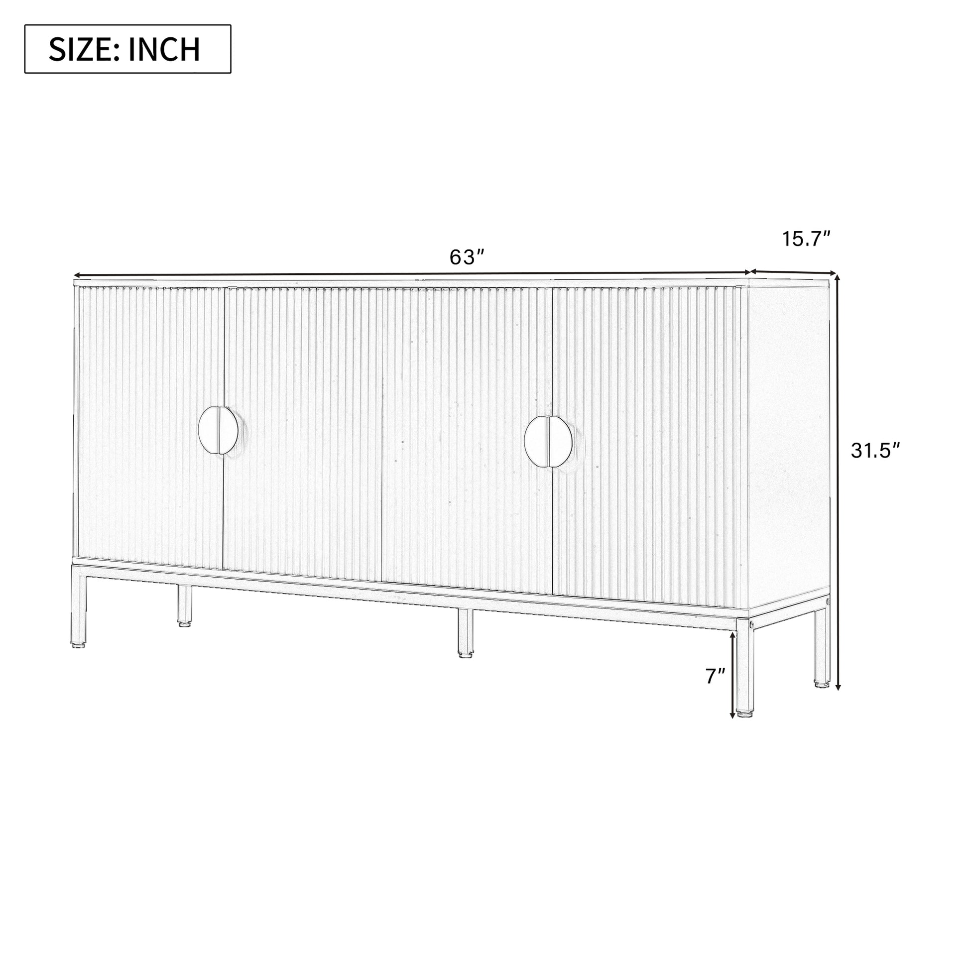 Exquisite Vertical Striped Four Door Sideboard With Sturdy Metal Legs And Semi Circular Handles, Suitable For Study, Entryway And Living Room Navy Blue Primary Living Space American Design Mdf