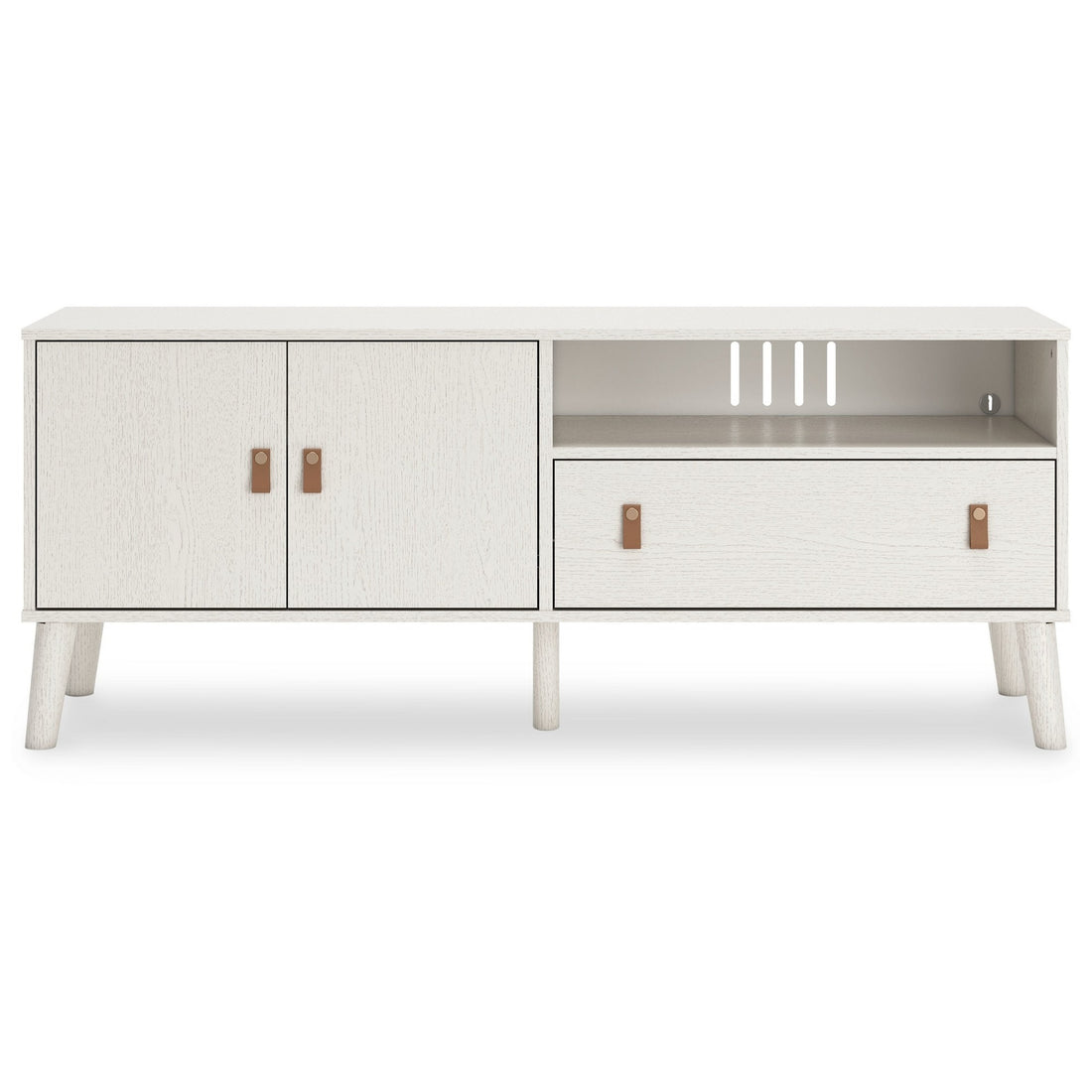 59 Inch Tv Media Entertainment Console, 1 Drawer, 2 Cabinets, Antique White White 50 59 Inches Wood Fabric