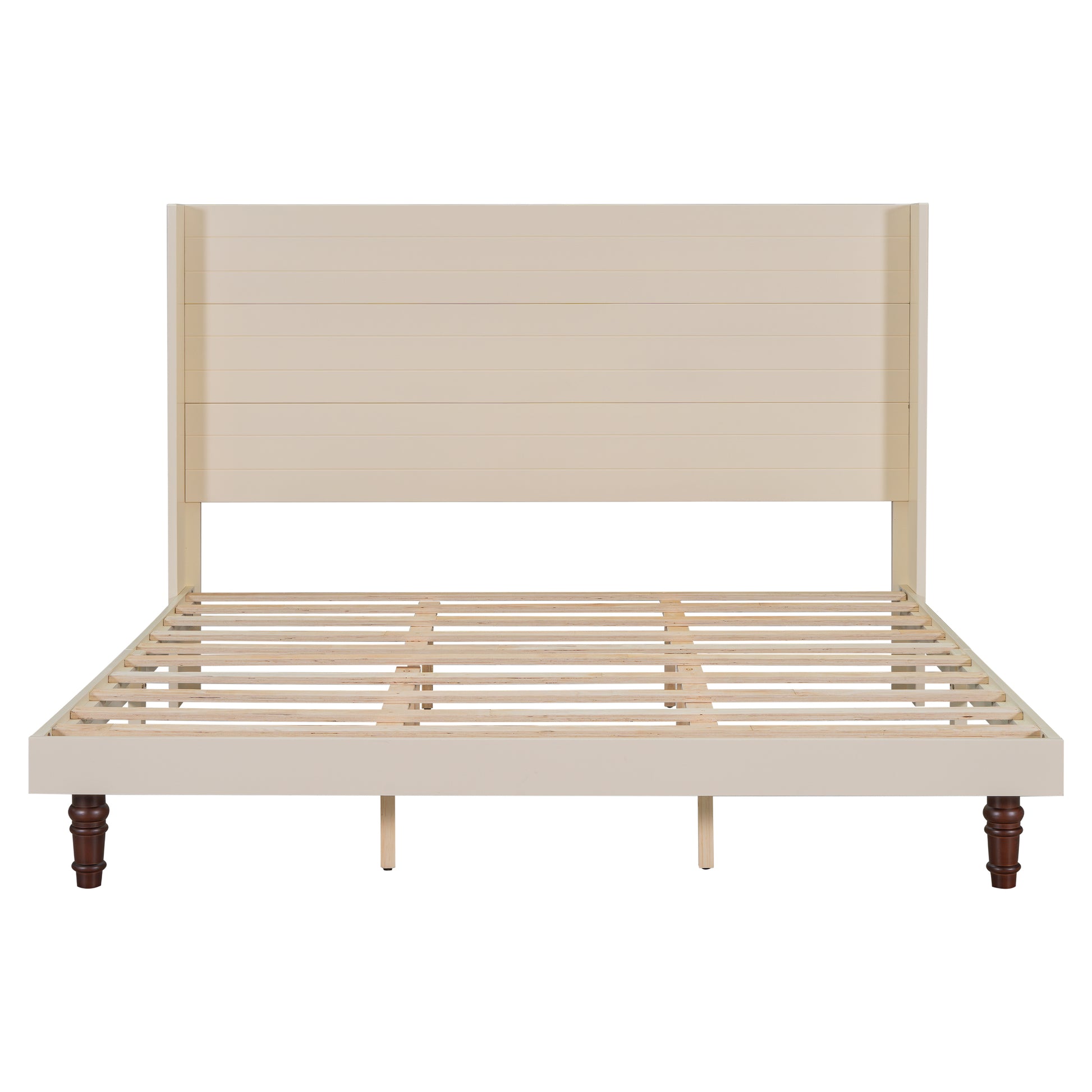 Stylish High Headboard Bed, 54 "High Headboard, High Quality, Comfortable High Back Design Ideal For Reading Or Relaxing, King Size, Beige Box Spring Not Required Beige Mdf