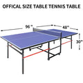 8Ft Mid Size Table Tennis Table Foldable & Portable Ping Pong Table Set For Indoor & Outdoor Games With Net, 2 Table Tennis Paddles And 3 Balls Blue Mdf