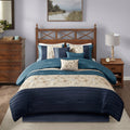 Embroidered 7 Piece Comforter Set Navy King King Navy Polyester