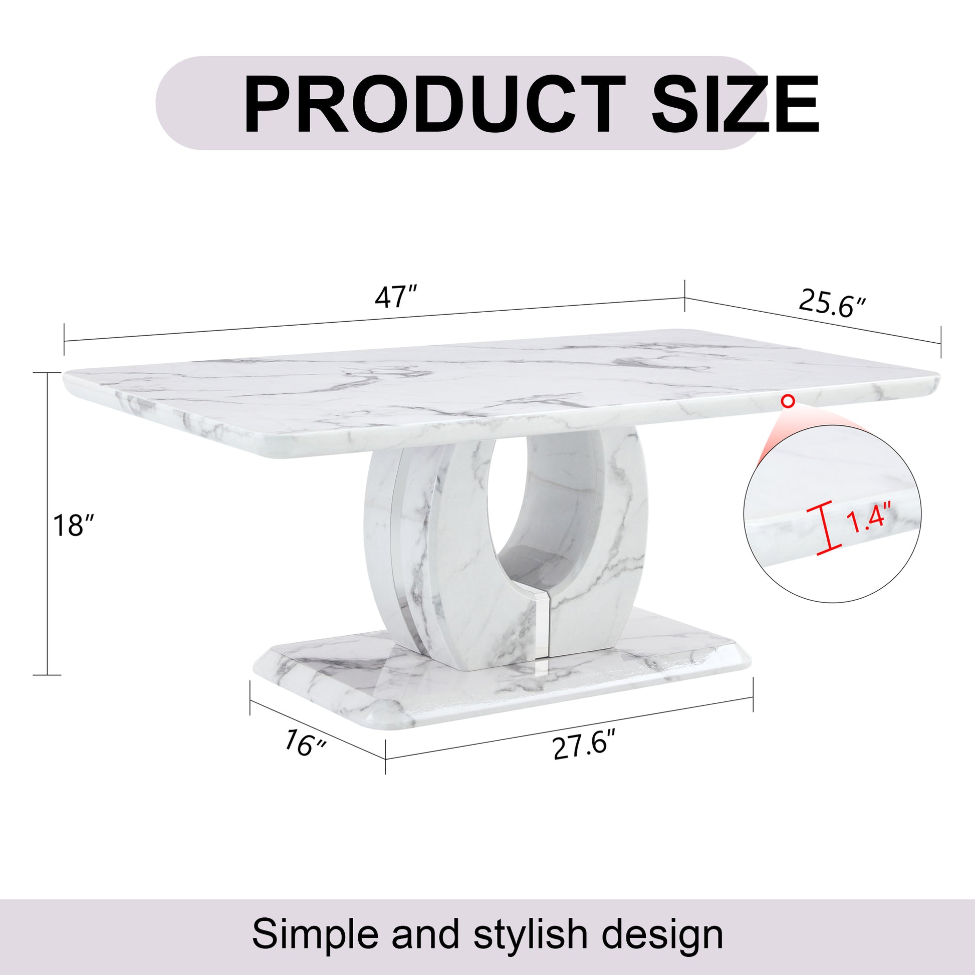 Modern Simple Luxury Imitation Marble Dining Table Rectangular Coffee Table. The Computer Desk. The Game Table. Suitable For Dining Room, Living Room, Terrace, Kitchen. 47 "X 25.6" 18 "Ct 1280 White