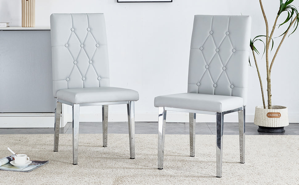 2 Piece Dining Chair, Modern Style Kitchen Upholstered High Back, Metal Leg Office Chair, Suitable For Dining Room, Office, Restaurant. Light Gray Pu