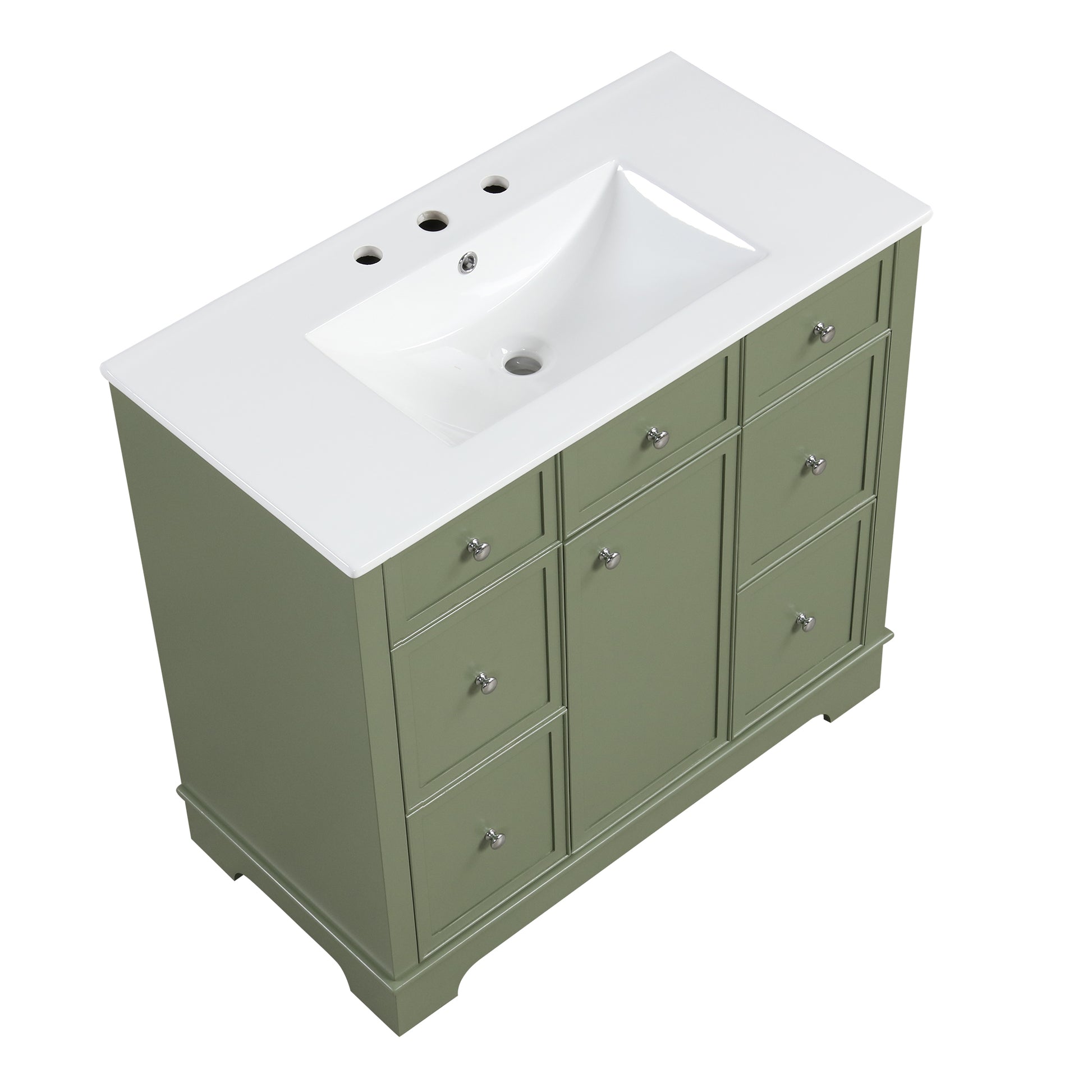 36" Bathroom Vanity With Sink, One Cabinet With Three Drawers And One Flip Drawer, Solid Wood And Mdf Board, Green Green Solid Wood Mdf