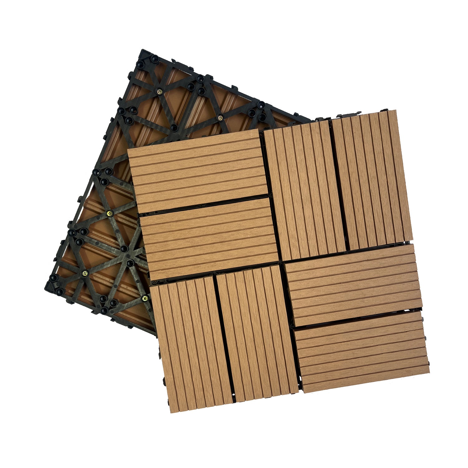 Wood Plastic Composite Deck Tiles Set Of 20Pcs, Composite Decking Resist Rust, Water, Weather, Indoor&Outdoor, Diy Interlocking Decking Tiles, Floor Tile,Durable, 12X12In Wood Color Wood Modern