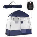 Outsunny Shower Tent, Pop Up Privacy Shelter For Camping, Dressing Changing Room, Portable Instant Outdoor Shower Tent Enclosure W 2 Rooms, Shower Bag, Floor And Carrying Bag, Blue Blue Taffeta